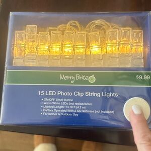 3 sets- Merry Brite Warm White LED Photo Clip String Lights - 15 Clips